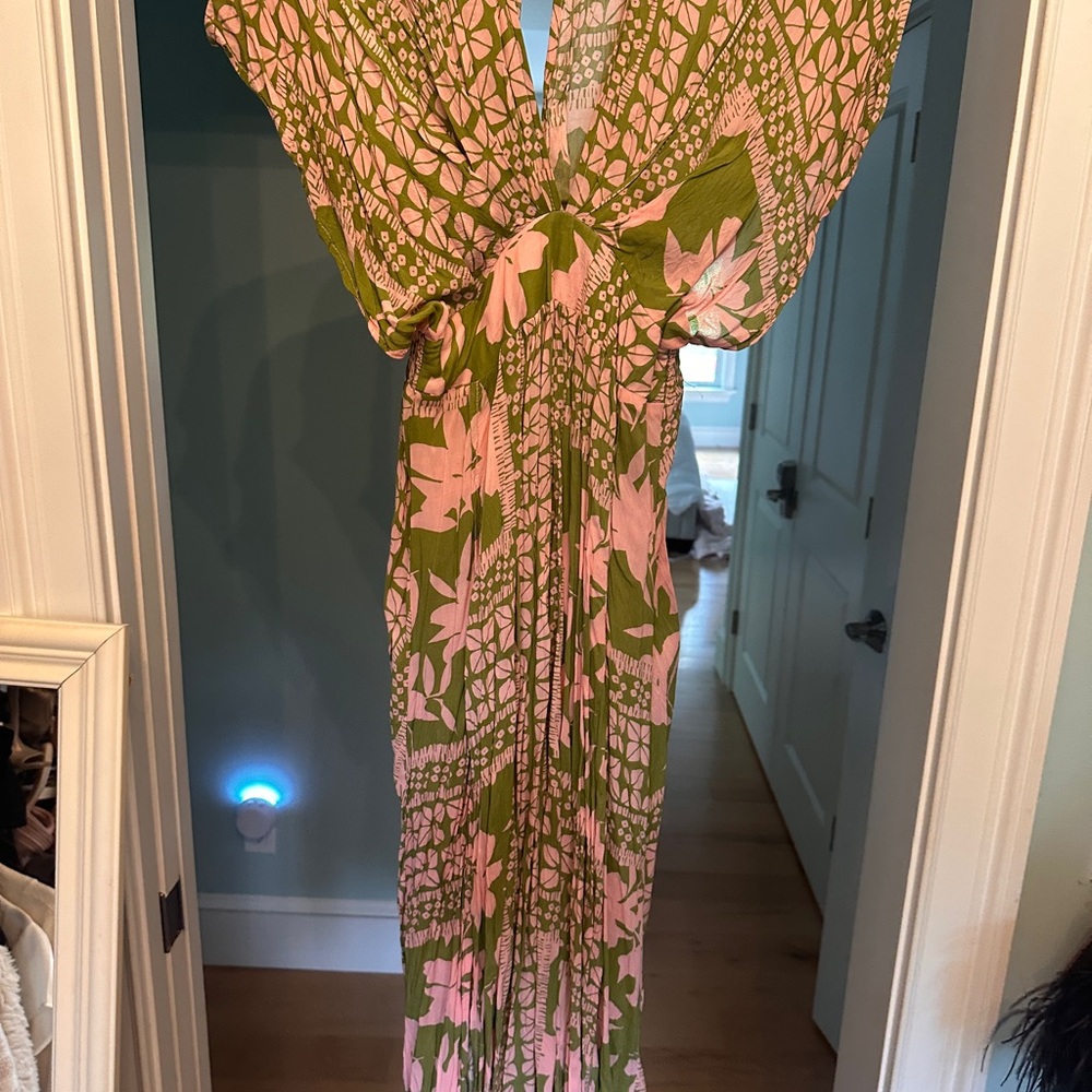 Pink and Green Floral Maxi Dress M